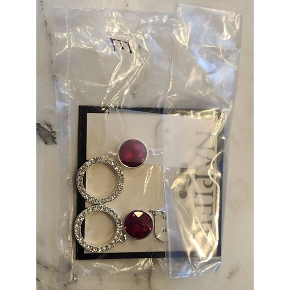 Napier Silver-Tone Drop Earrings With Red Faceted Stones & Clear Crystal Hoops - Picture 2 of 5